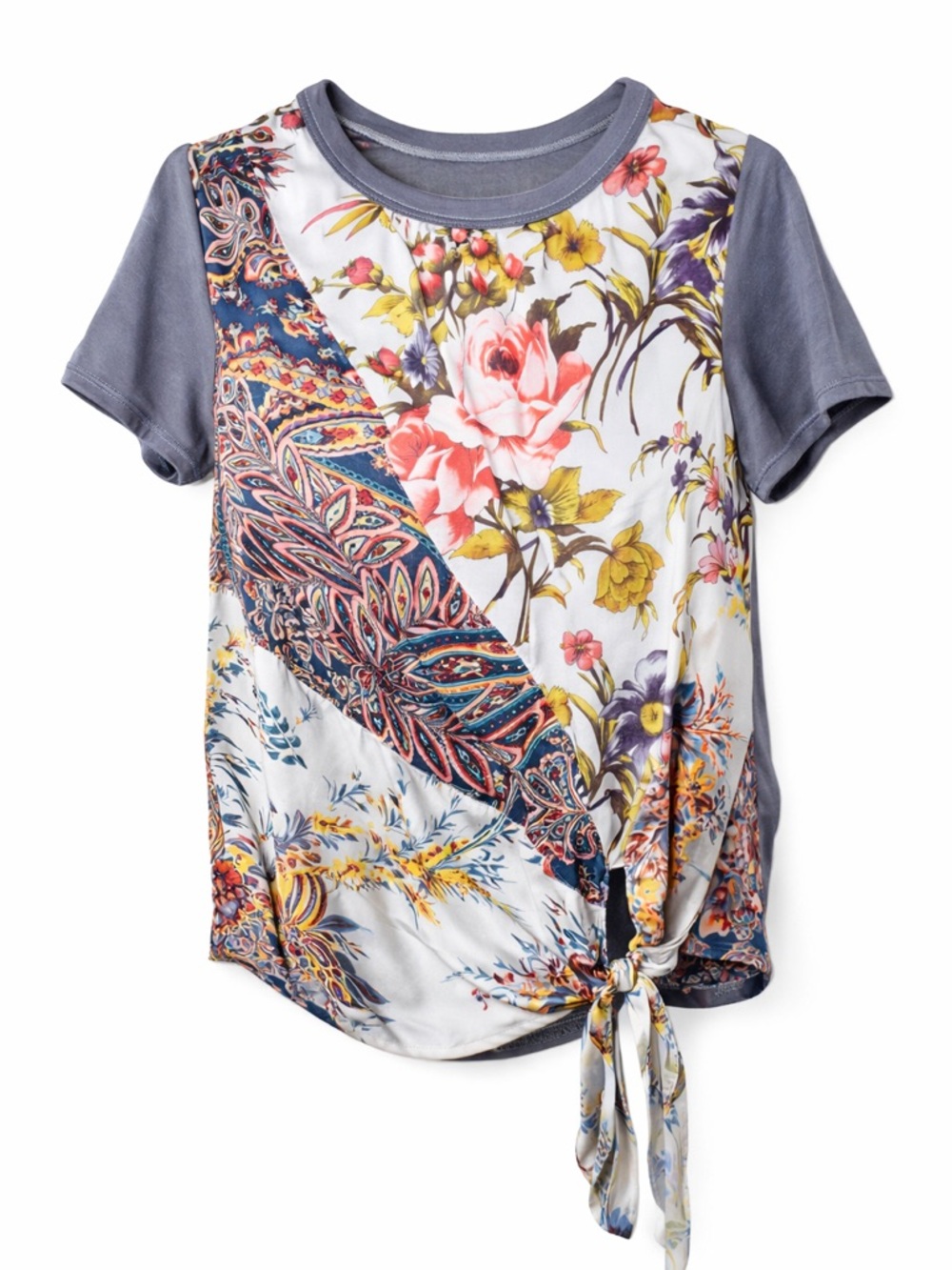 Tiny Anthropologie Boho Patchwork Floral Tie Front‎ Top Cottagecore-XS